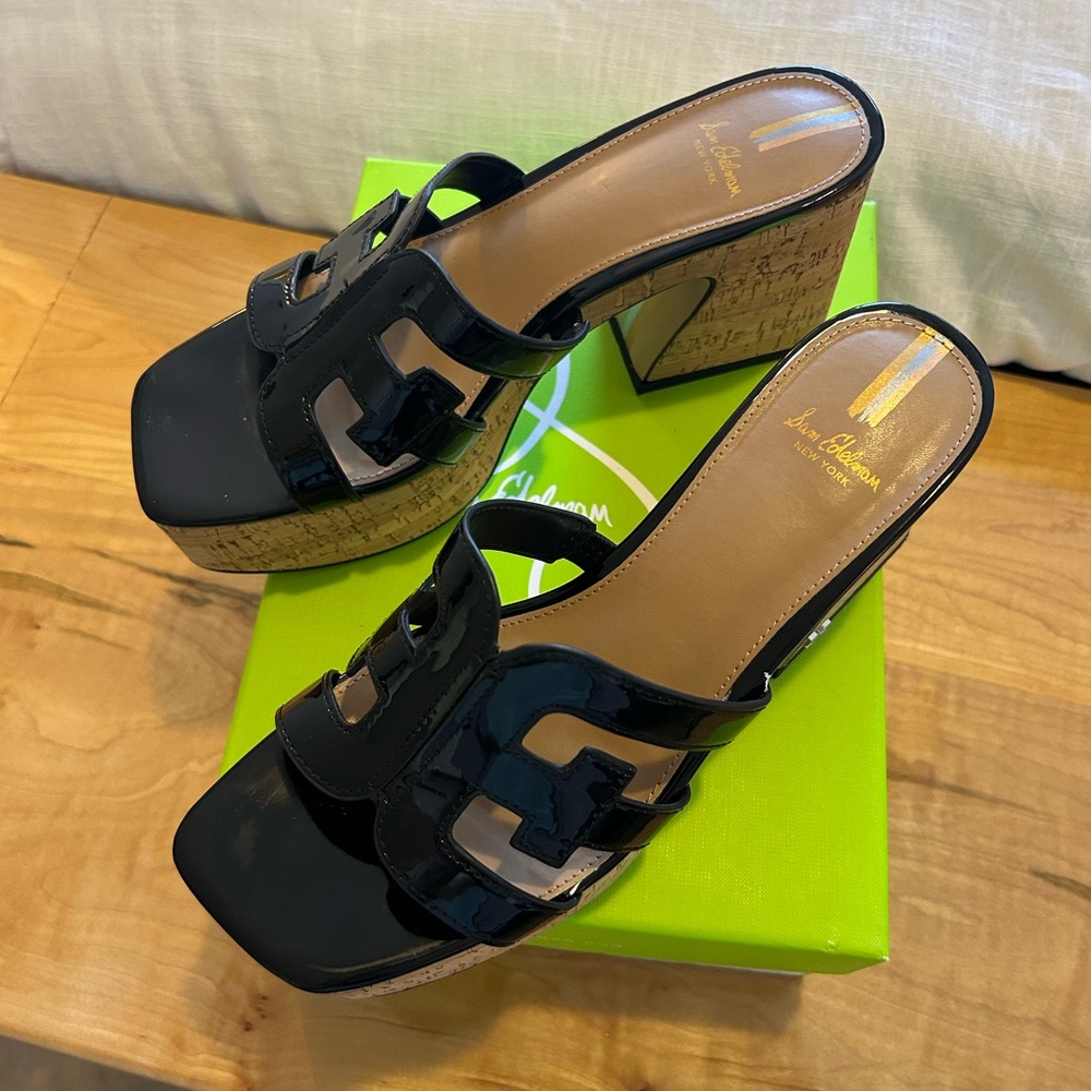 Sam Edelman Black and Tan Platform Sandals